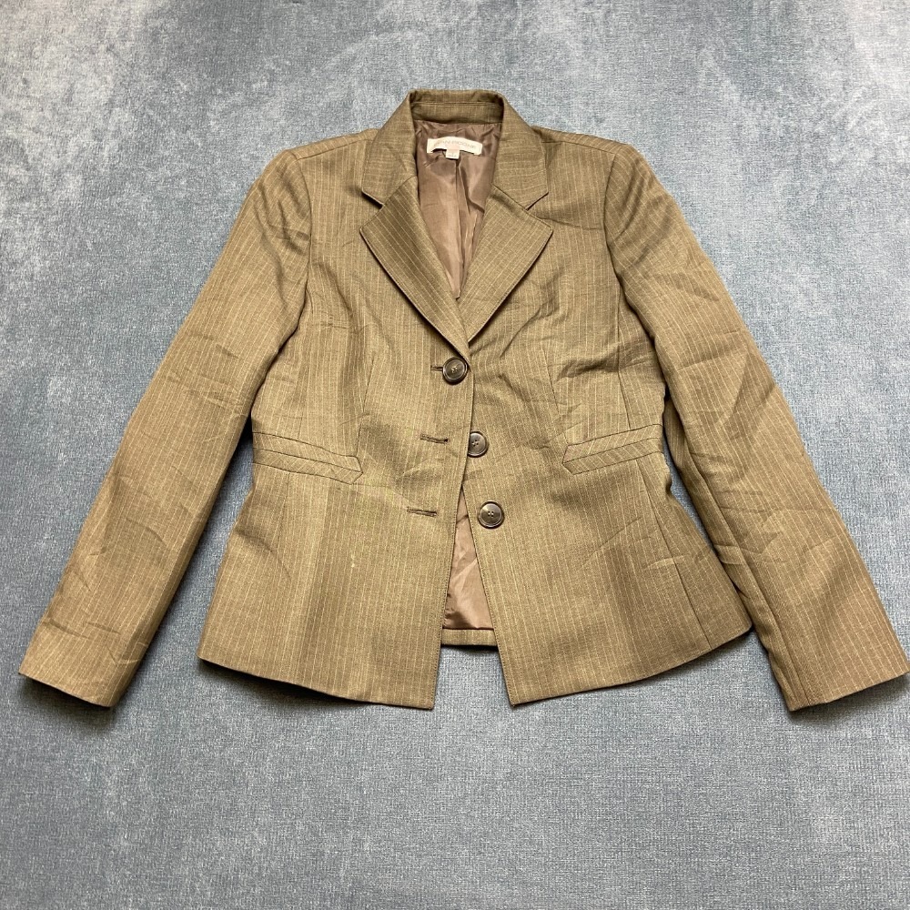 Evan Picone Blazer Jacket Womens 6 Brown Single Breasted Notch Lapel Pinstripe